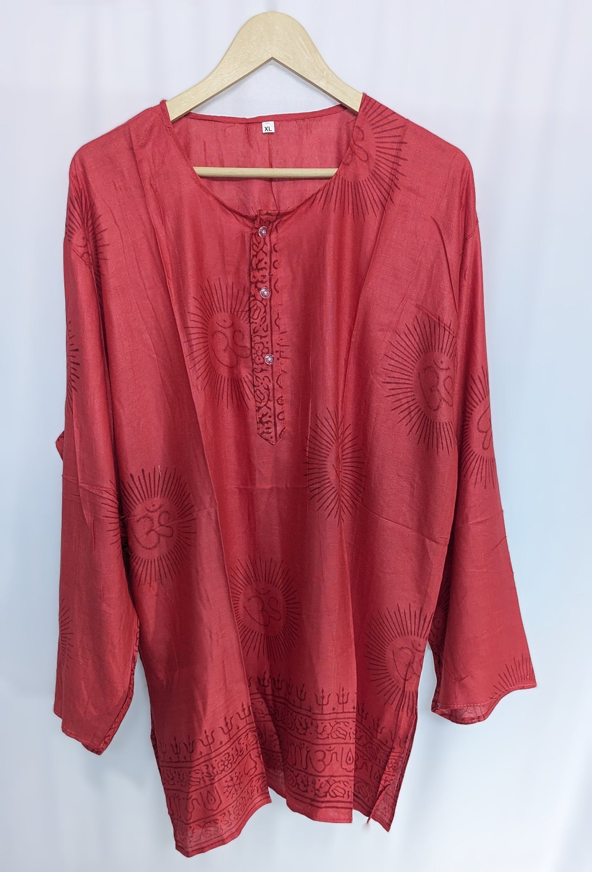 Handmade Rayon Om Shirt, Boho Festival Tunic, Block Printed (X-Large)