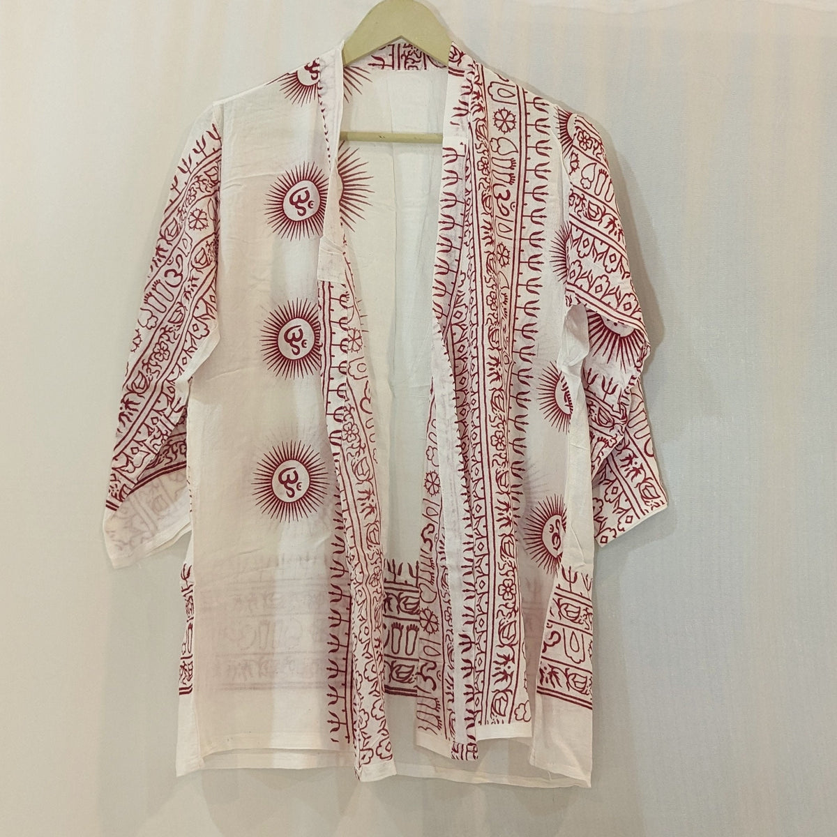 Om Print Shrug , Shirt kimono , Handmade Indian Style Clothing , Comfy Boho Style, Unisex Festival Tunic, Unique Hand Block printed