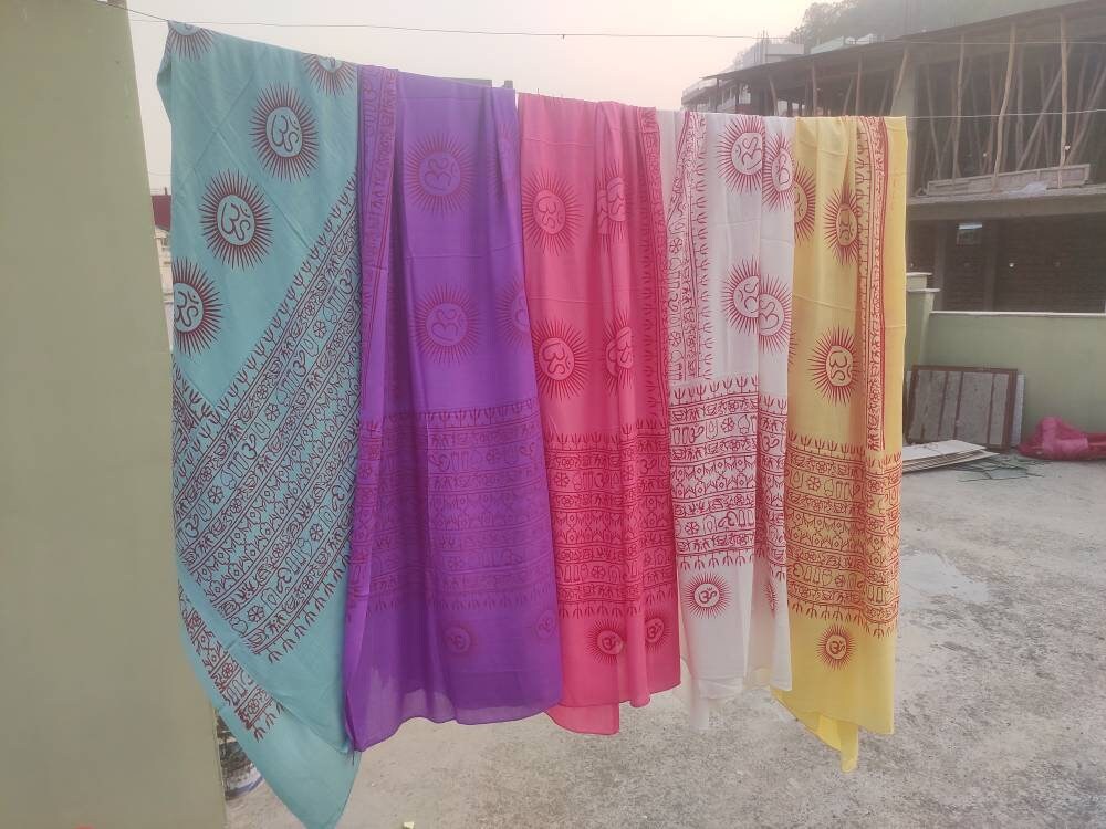 Meditation scarf, Large yoga scarf , Sarong -Pareo , Om Yoga shawl Indian mantra print