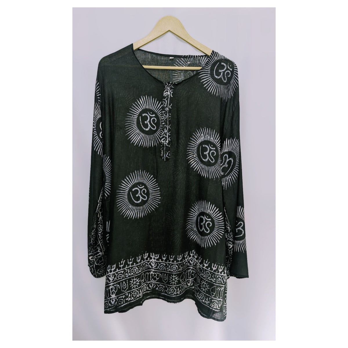 Om Shirt Handmade Vintage Style Clothing , Comfy Boho Style, Unisex Festival Tunic, Unique Hand Block Printed , Medium Size.