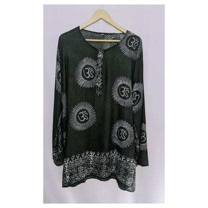 Om Shirt Handmade Vintage Style Clothing , Comfy Boho Style, Unisex Festival Tunic, Unique Hand Block Printed , Medium Size.