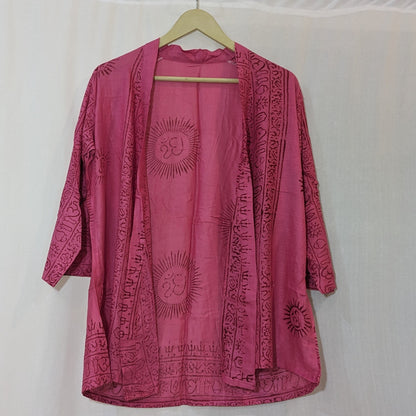 Om Print Shrug , Shirt kimono , Handmade Indian Style Clothing , Comfy Boho Style, Unisex Festival Tunic, Unique Hand Block printed