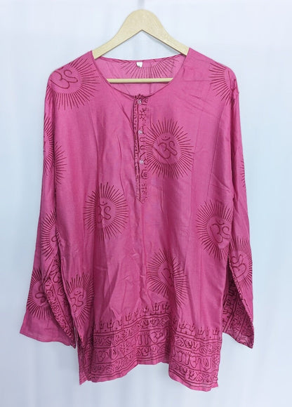 Handmade Om Shirt, Indian Block Print, Boho Festival Tunic, L- size
