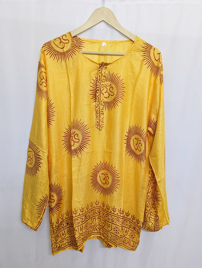Om Shirt Handmade Vintage Style Clothing , Comfy Boho Style, Unisex Festival Tunic, Unique Hand Block Printed , Medium Size.