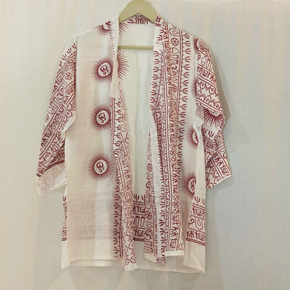 Om Print Shrug , Shirt kimono , Handmade Indian Style Clothing , Comfy Boho Style, Unisex Festival Tunic, Unique Hand Block printed