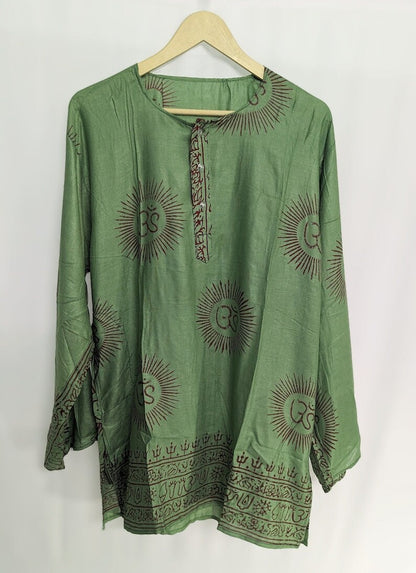 Handmade Om Shirt, Indian Block Print, Boho Festival Tunic, L- size