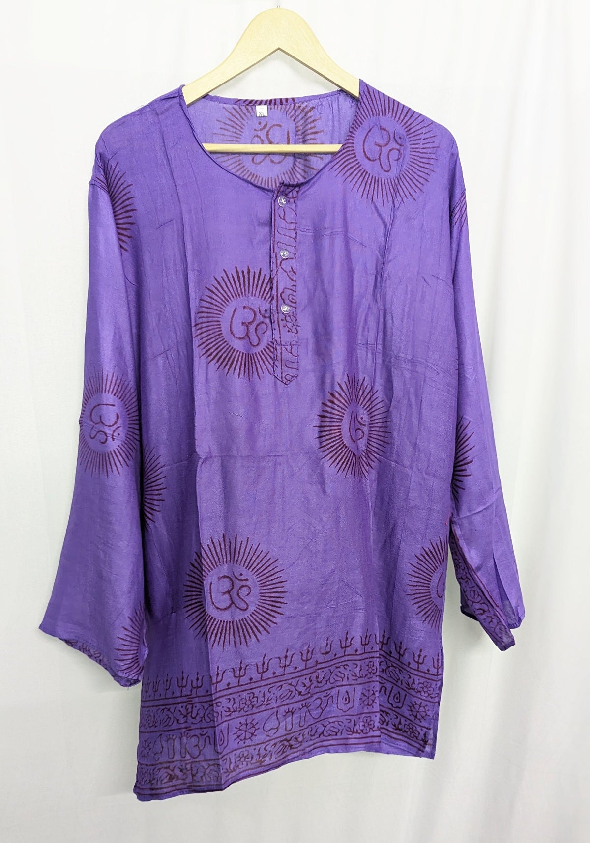 Om Shirt Handmade Vintage Style Clothing , Comfy Boho Style, Unisex Festival Tunic, Unique Hand Block Printed , Medium Size.