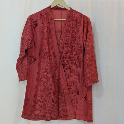 Om Print Shrug , Shirt kimono , Handmade Indian Style Clothing , Comfy Boho Style, Unisex Festival Tunic, Unique Hand Block printed