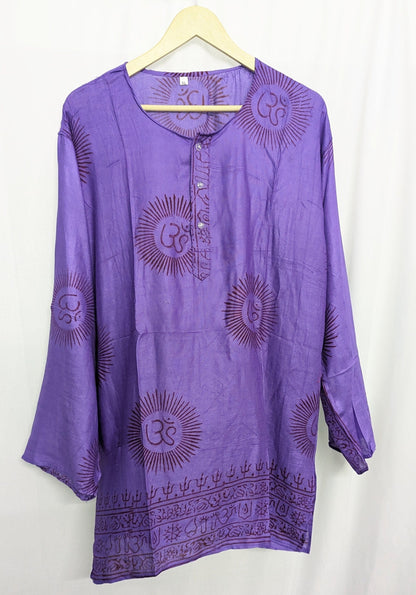 Handmade Rayon Om Shirt, Boho Festival Tunic, Block Printed (X-Large)