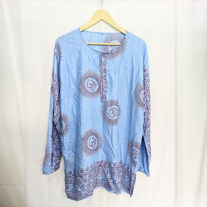 Om Shirt Handmade Vintage Style Clothing , Comfy Boho Style, Unisex Festival Tunic, Unique Hand Block Printed , Medium Size.