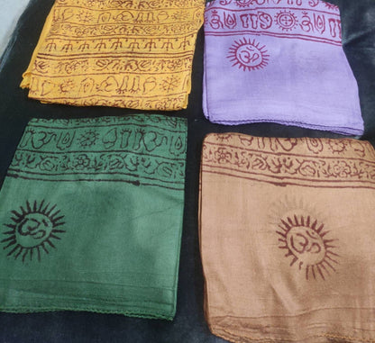 Cotton Om Print Scarf, Lightweight Summer Shawl