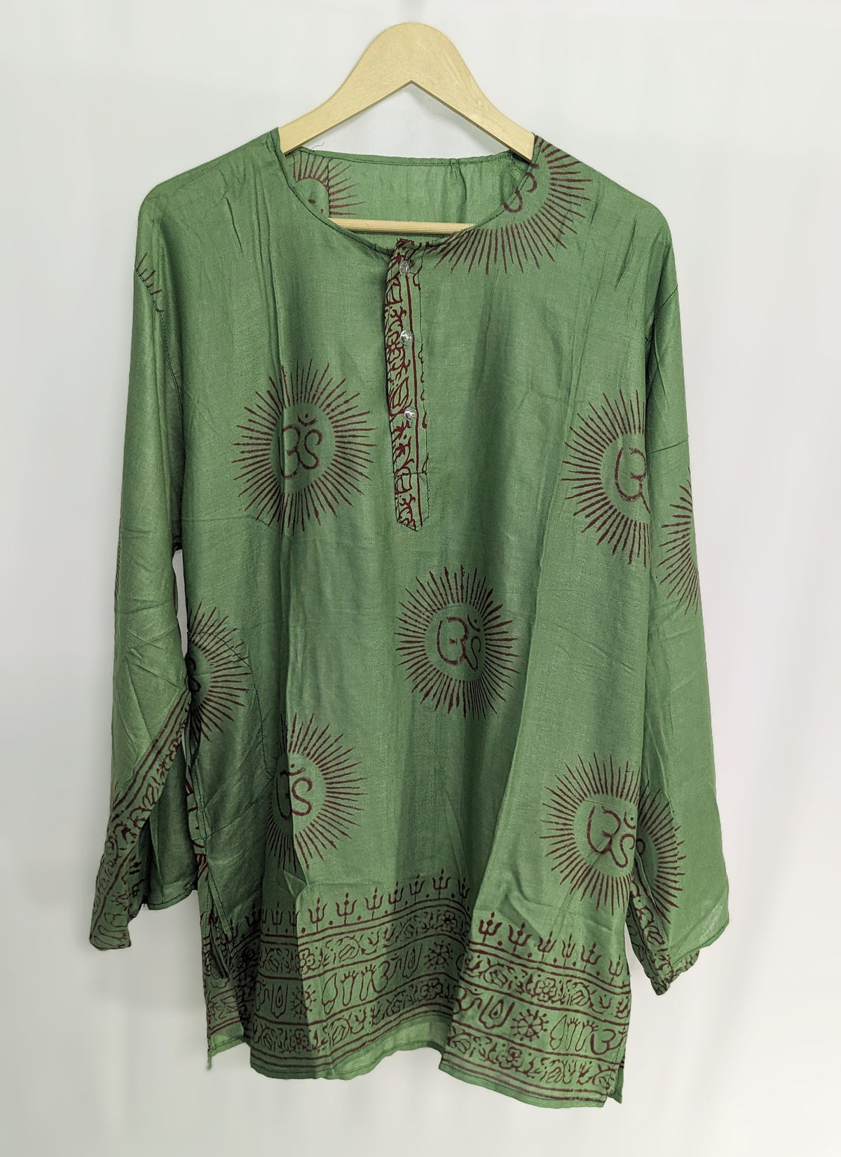 Om Shirt Handmade Vintage Style Clothing , Comfy Boho Style, Unisex Festival Tunic, Unique Hand Block Printed , Medium Size.
