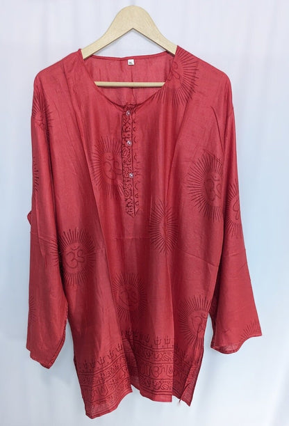 Handmade Om Shirt, Indian Block Print, Boho Festival Tunic, L- size