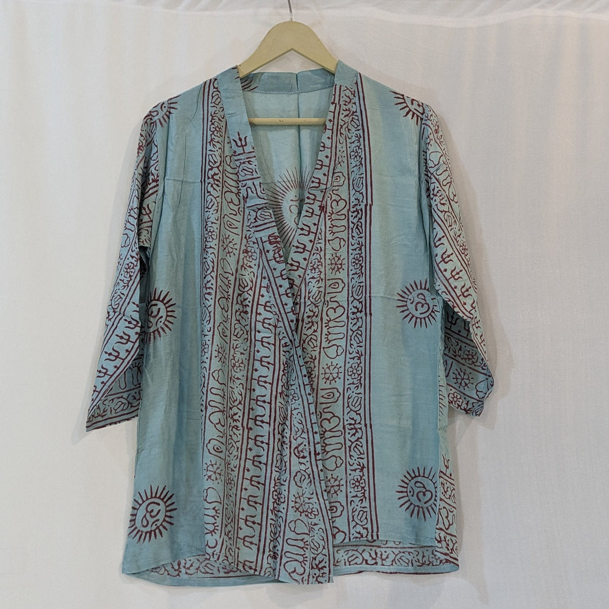 Om Print Shrug , Shirt kimono , Handmade Indian Style Clothing , Comfy Boho Style, Unisex Festival Tunic, Unique Hand Block printed